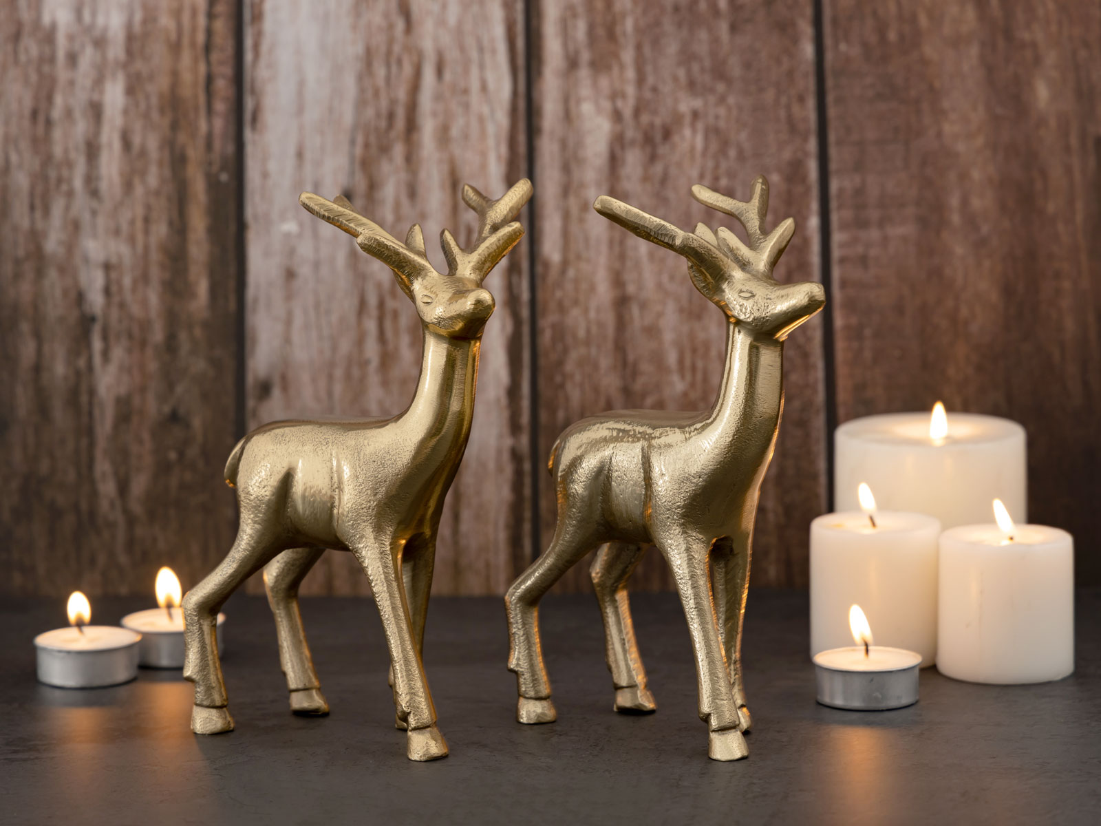 Deko Figur 2er Set Hirsch Tischdekoration Tierfigur Metall Weihnachtsdeko  silber o. gold Aluminium | Casamia Wohnen