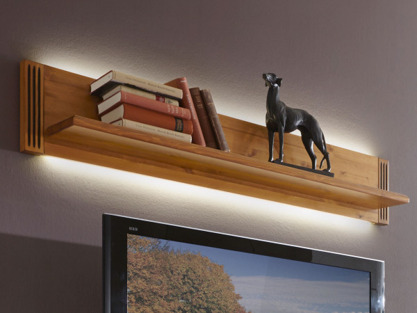 Wandbord Bücher-Regal L-Bord Florenz B 140 cm mit Dekorleisten Pinie Nordica massiv sierra