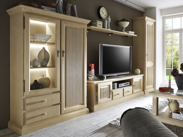 Wohnwand Wohnzimmer Schränke Casapino 4-teilig 1 Vitrine 1 TV-Schrank 1 Highboard 1 Wandboard