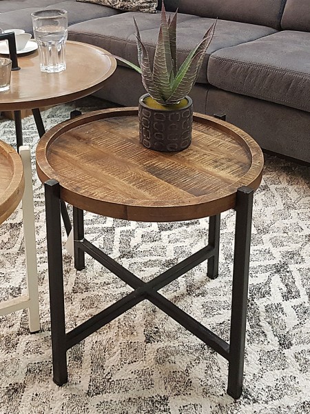 Beistelltisch ø 46 x H 45 cm Couchtisch Wohnzimmer-Tisch rund Omaha Metall-Gestell altsilber/schwarz