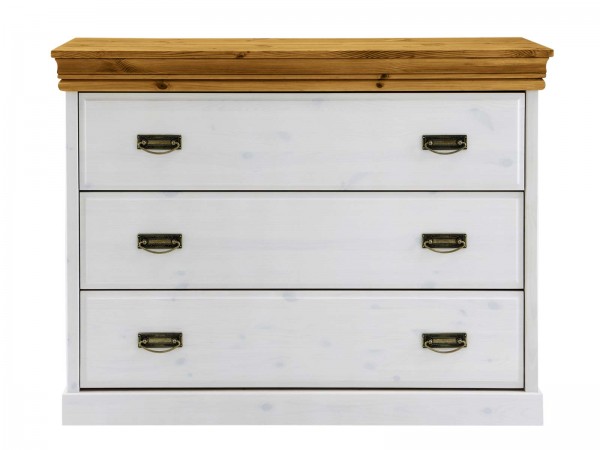 Schubladen Kommode Anrichte Sideboard 3 Schubladen Napoli Pinie Nordica massiv weiss gewachst