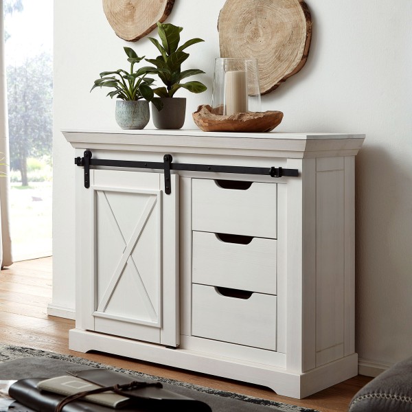 Kommode Sideboard 109x87cm Anrichte Bergamo Pinie Nordica massiv weiß