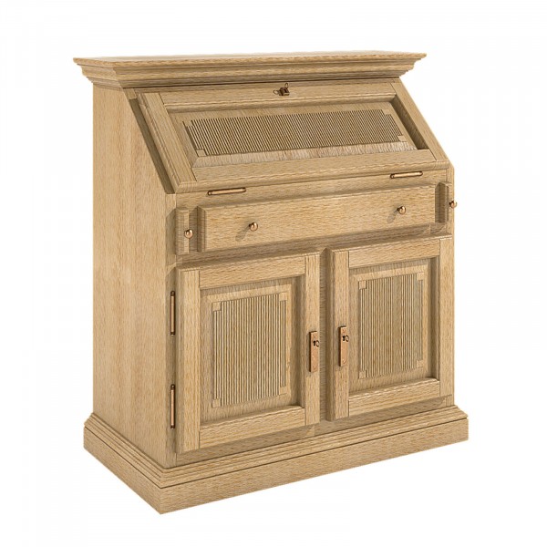 Sekretär Heimbüro Duett mit Klappe und Riffelfront B 100 H 106 cm Pinie massiv
