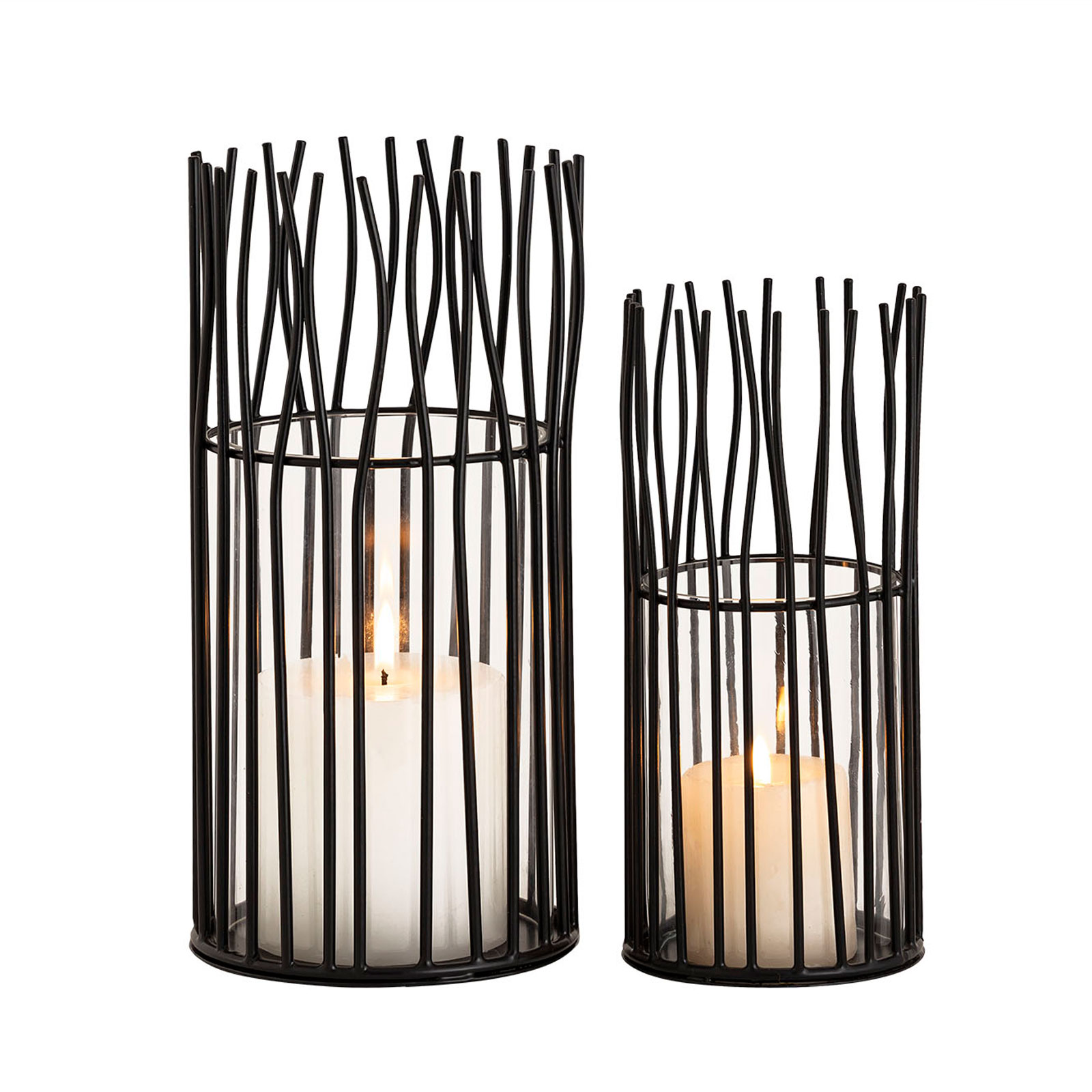 2-teilig silber Teelichthalter Wohnen Kerzenhalter Kerzenständer Loft Windlicht schwarz Windlichter | Casamia Set o.