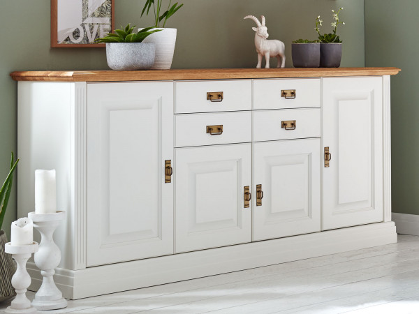 Sideboard Anrichte Novara 4-türig mit 2 Schubladen weiß natur massiv