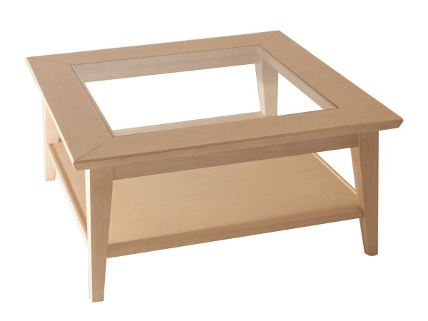 Couchtisch mit Glaseinlage Massivholz 90x90cm Casaverde Wohnzimmer Tisch