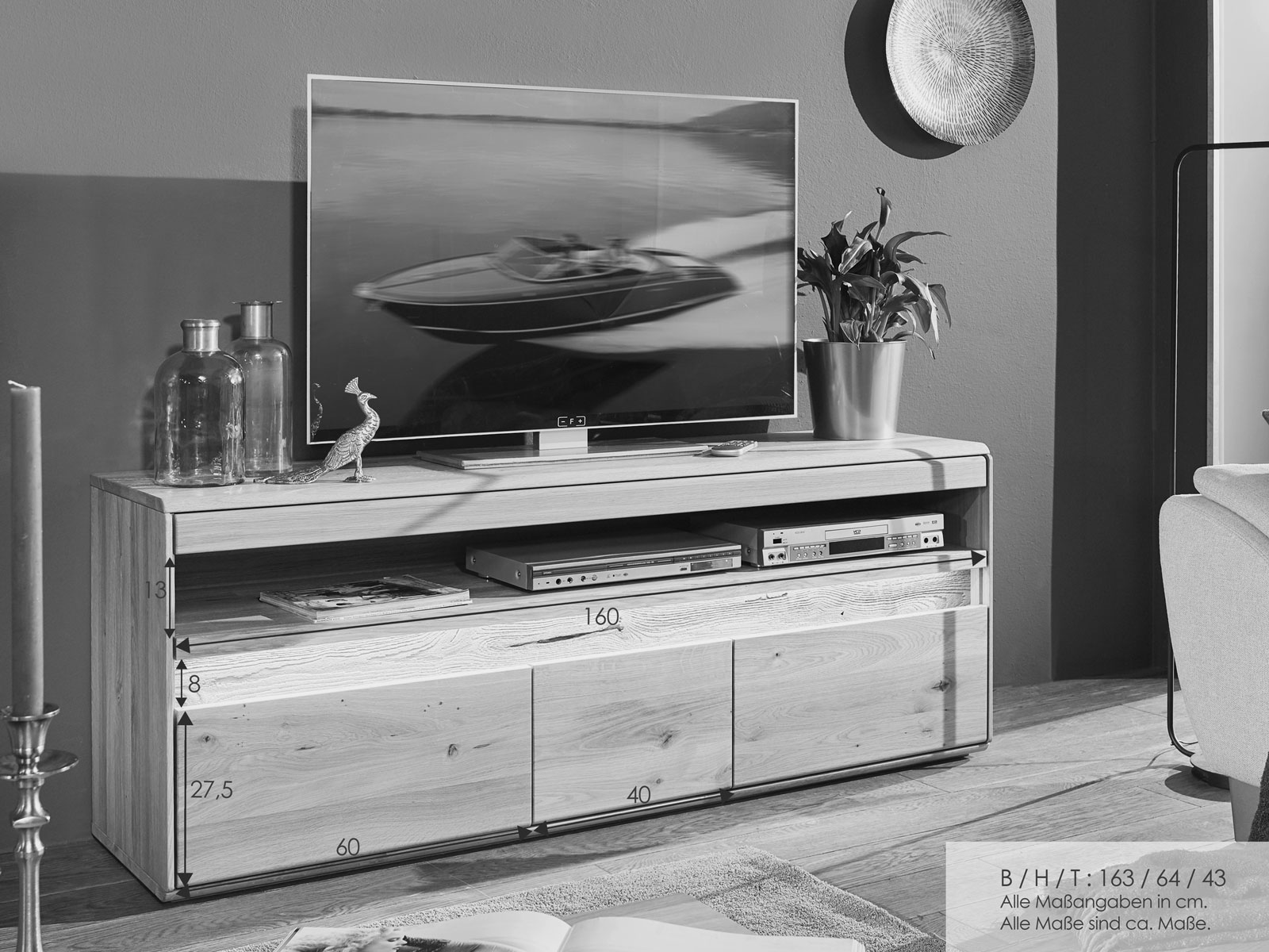 160 x 55 x 38 cm VIEW TV-Lowboard in Eiche Sonoma Optik Moderner TV Schrank mit Ablage und viel Stauraum für Ihr Wohnzimmer Weiß B/H/T 