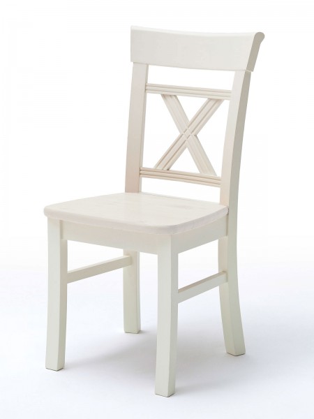 Esszimmer Stuhl Padua mit Massivholz Sitzfläche ohne Sitzkissen weiß