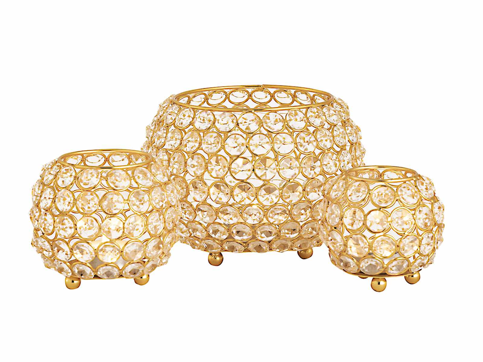 Wohnen | Kerzenhalter Casamia silber Teelichthalter o. Vintage Kerzenständer Crystal Set gold 3-teilig Kristall