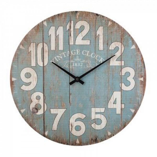 Wanduhr Wohnzimmeruhr Uhr rund ø 38 cm Vintage Clock Dekor Motiv Holz antik blau
