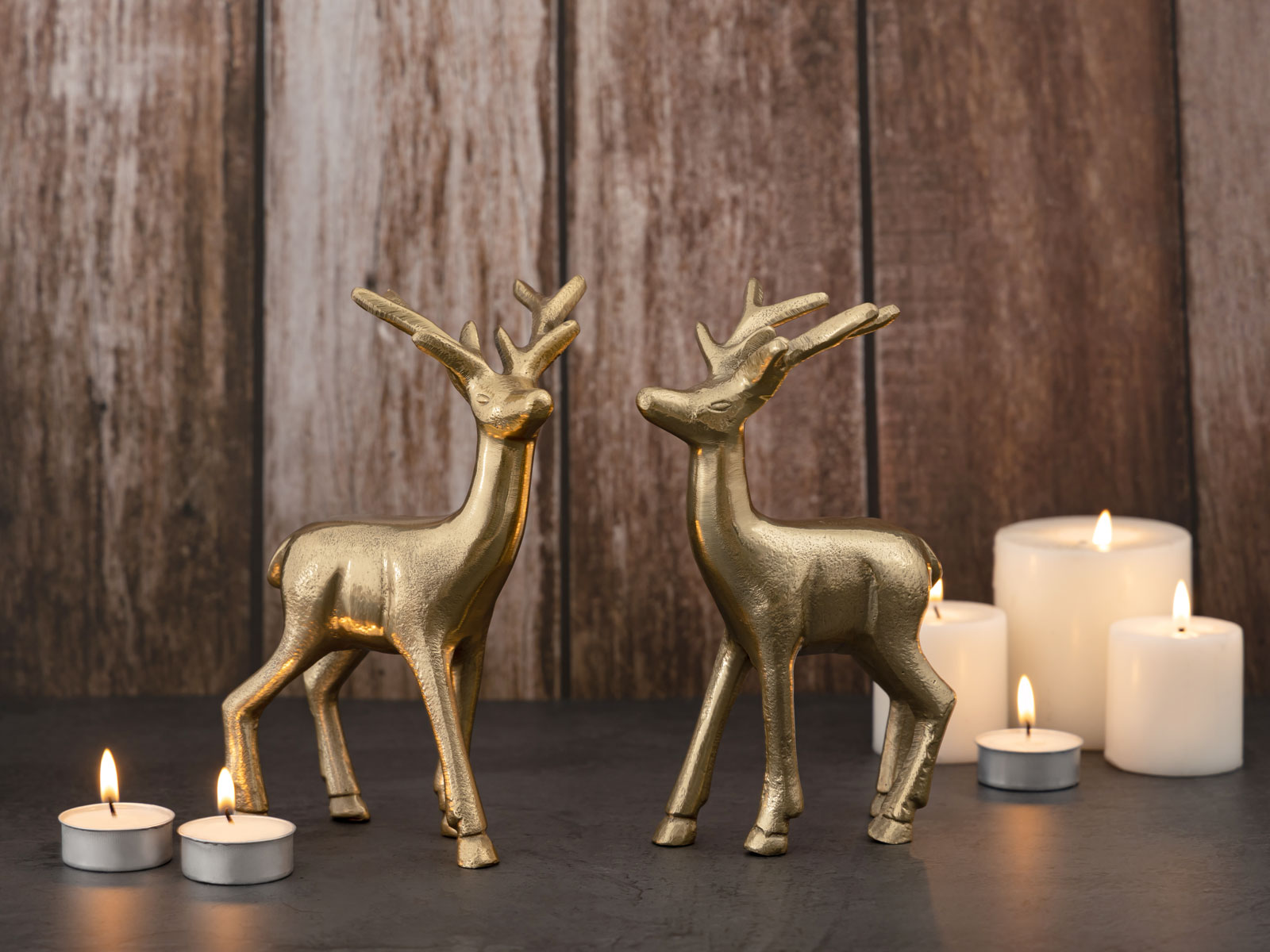 | o. Wohnen Figur Hirsch 2er Metall Set Weihnachtsdeko Deko gold Tierfigur silber Aluminium Casamia Tischdekoration
