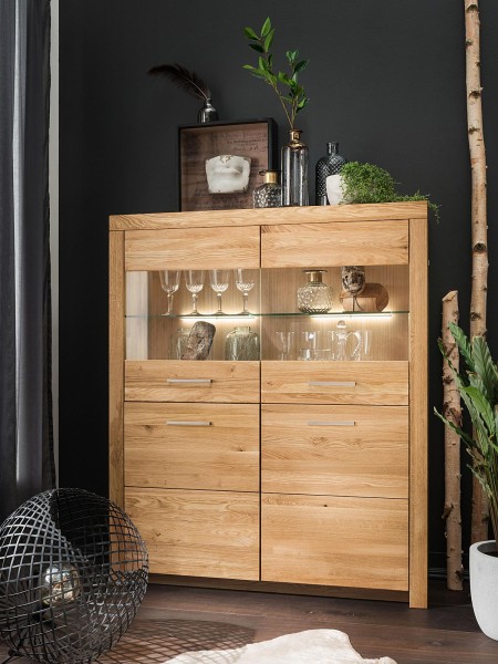 Highboard Hochanrichte Massivholz B118 H141cm Faro Wildeiche massiv