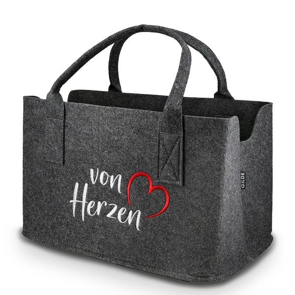 Filztasche Shopper mit Schriftzug von Herzen grau o. Hirschkopf grün