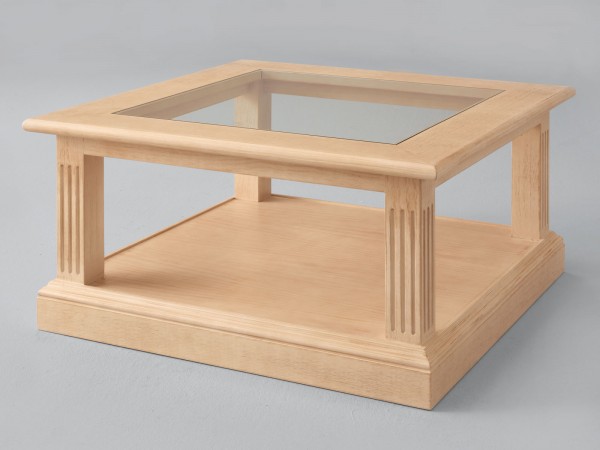 Couchtisch Wohnzimmer-Tisch Casapino quadratisch mit Glasplatte 90 x 90 cm Pinie massiv