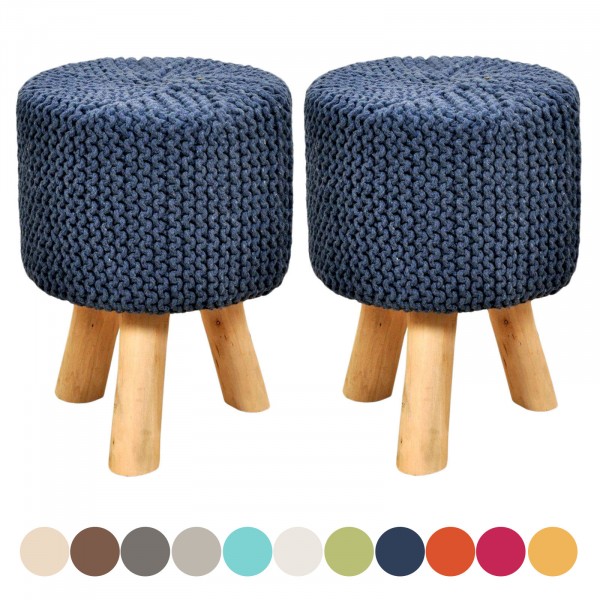Sitzhocker-Set 2 Stück Strick-Hocker Pouf Schemel mit Holzfüßen Ø 35 cm Höhe 45 cm