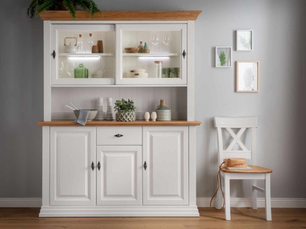 Büffet Sideboard mit Aufsatz Monza für Esszimmer Massivholz weiß