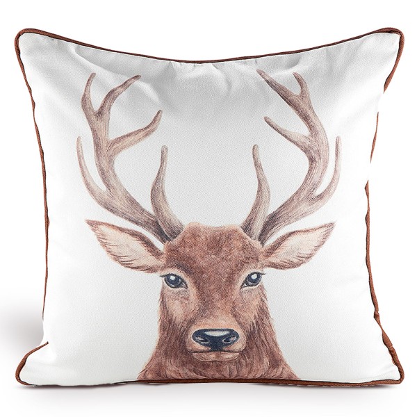 Sofakissen Dekokissen 45x45cm Hirschkopf Stoff creme braun