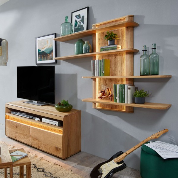 TV Schrank Set mit Wandregal Massivholz TV Lowboard ca. 220x200 cm Bergeiche Wildeiche massiv