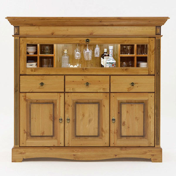 Barschrank Highboard Florenz 1 Glas-Klapptür 3 Schubladen 3 Türen mit 2 Multifunktionseinsätzen