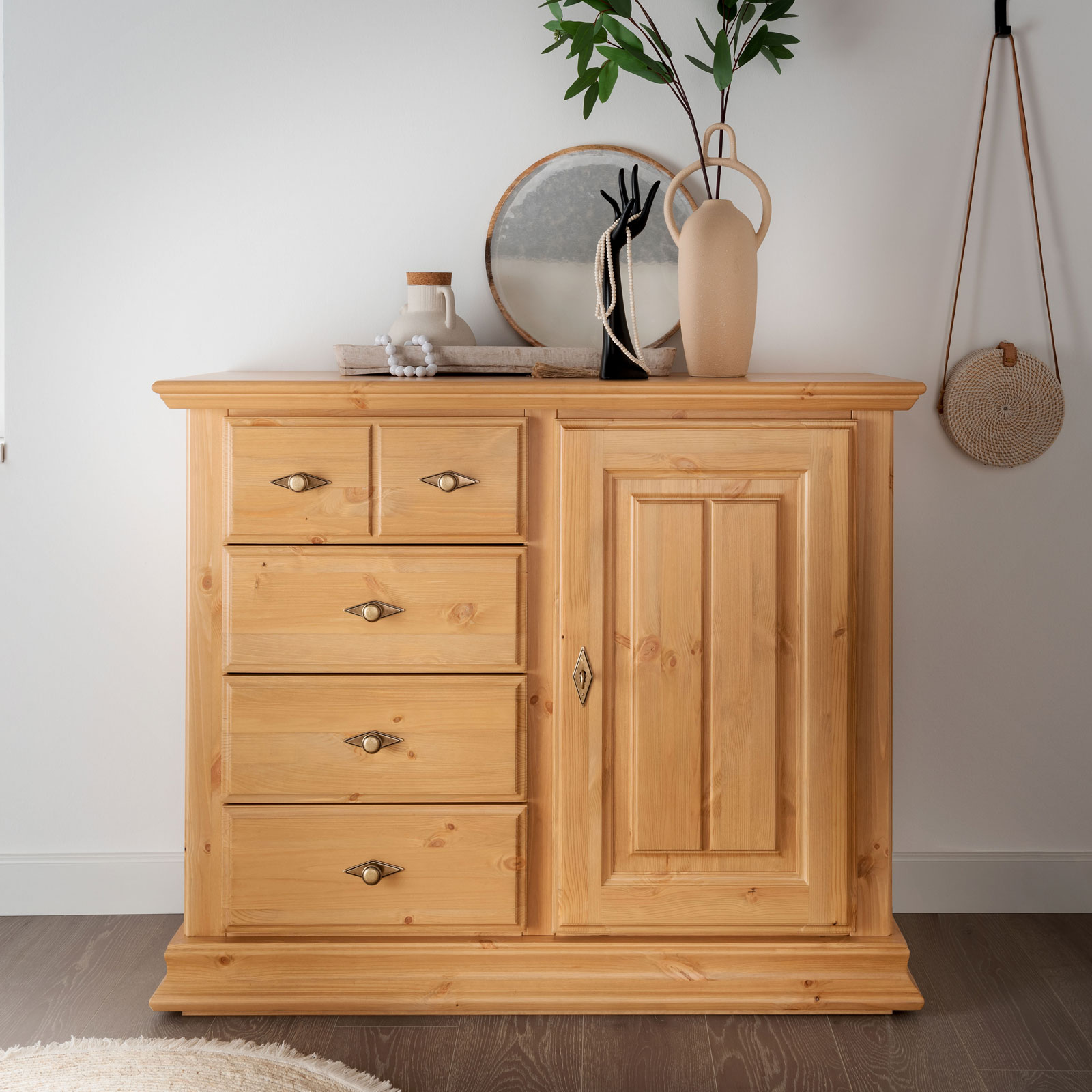 Kommode Sideboard 114 x 93 cm Anrichte Catania Holz Pinie Nordica massiv  natur | Casamia Wohnen