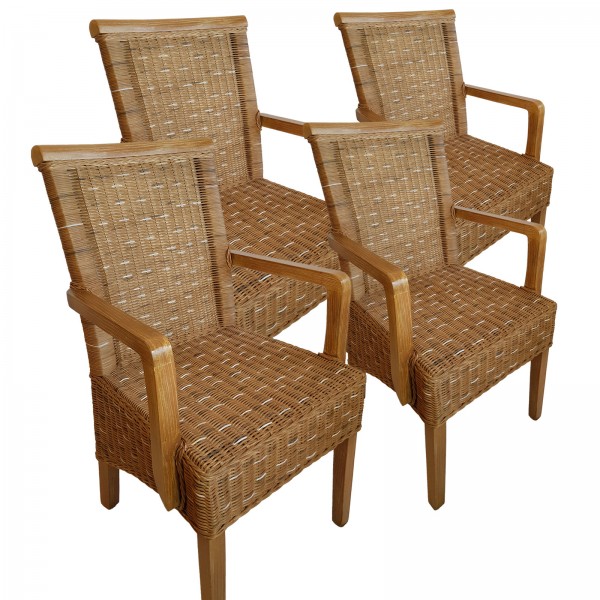 Esszimmer Stühle Set mit Armlehnen 4 Stück Rattanstühle braun Perth