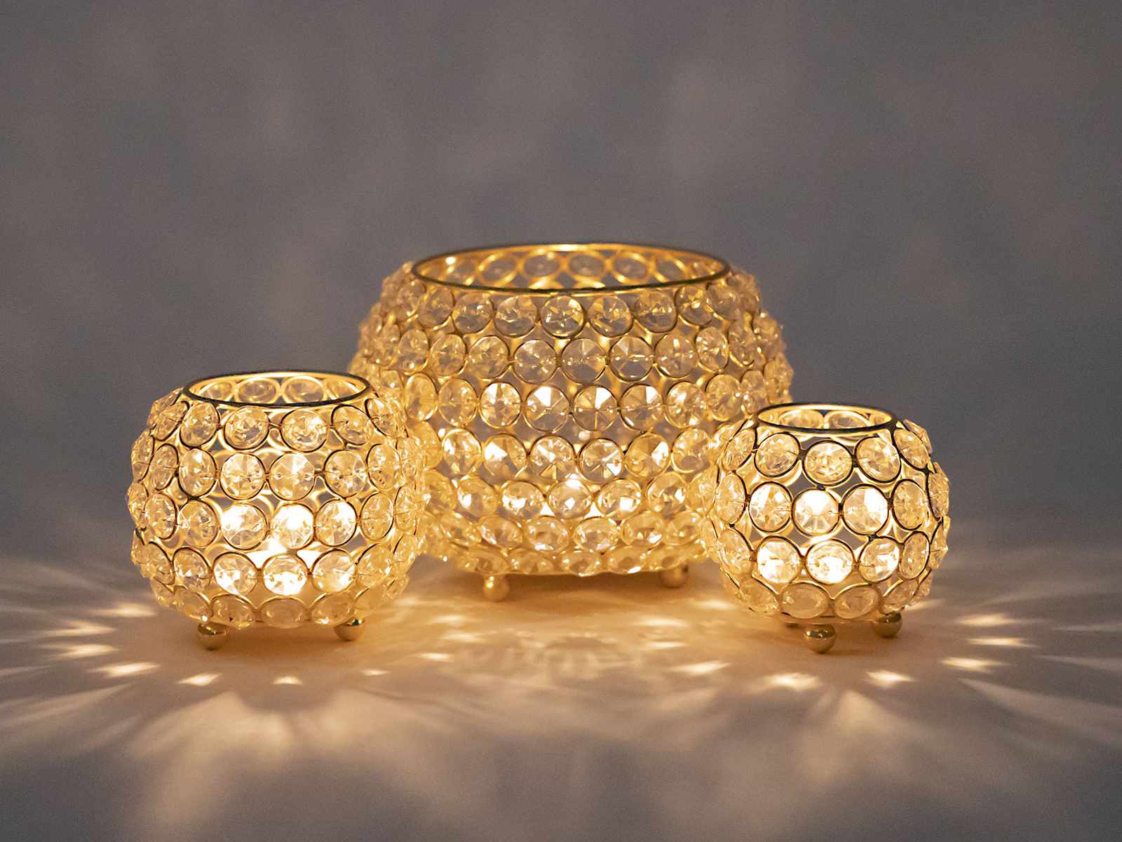 Teelichthalter Vintage o. Kerzenständer | Kristall Casamia 3-teilig Wohnen Crystal silber Kerzenhalter gold Set