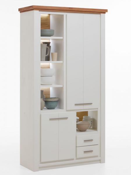 Highboard Hochanrichte m. Regal Olbia 113x210x48cm weiß massiv