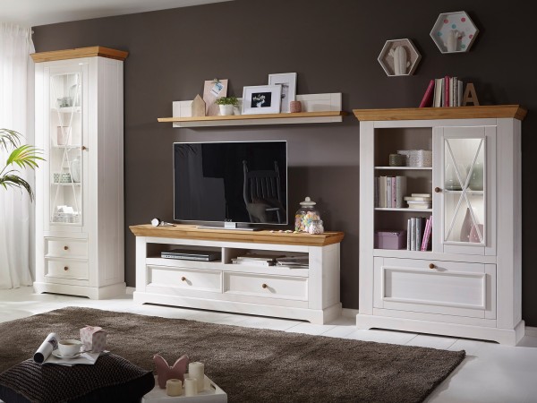 Wohnwand Milan 4-teilig 1 hohe Vitrinen 1-türig Highboard TV-Lowboard