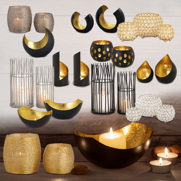 Kerzenständer Kerzenhalter Teelichthalter Kerzenständer Teelichtständer schwarz matt innen vergoldet
