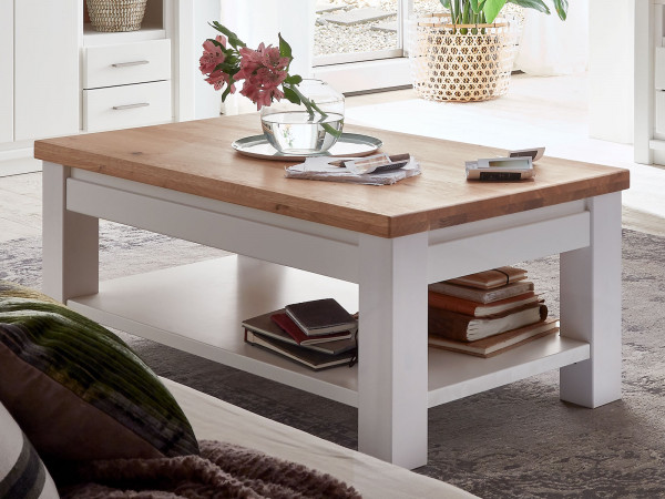Couchtisch Wohnzimmer Tisch Olbia 115 x 65 cm Pinie Nordica weiß und Wildeiche natur geölt massiv