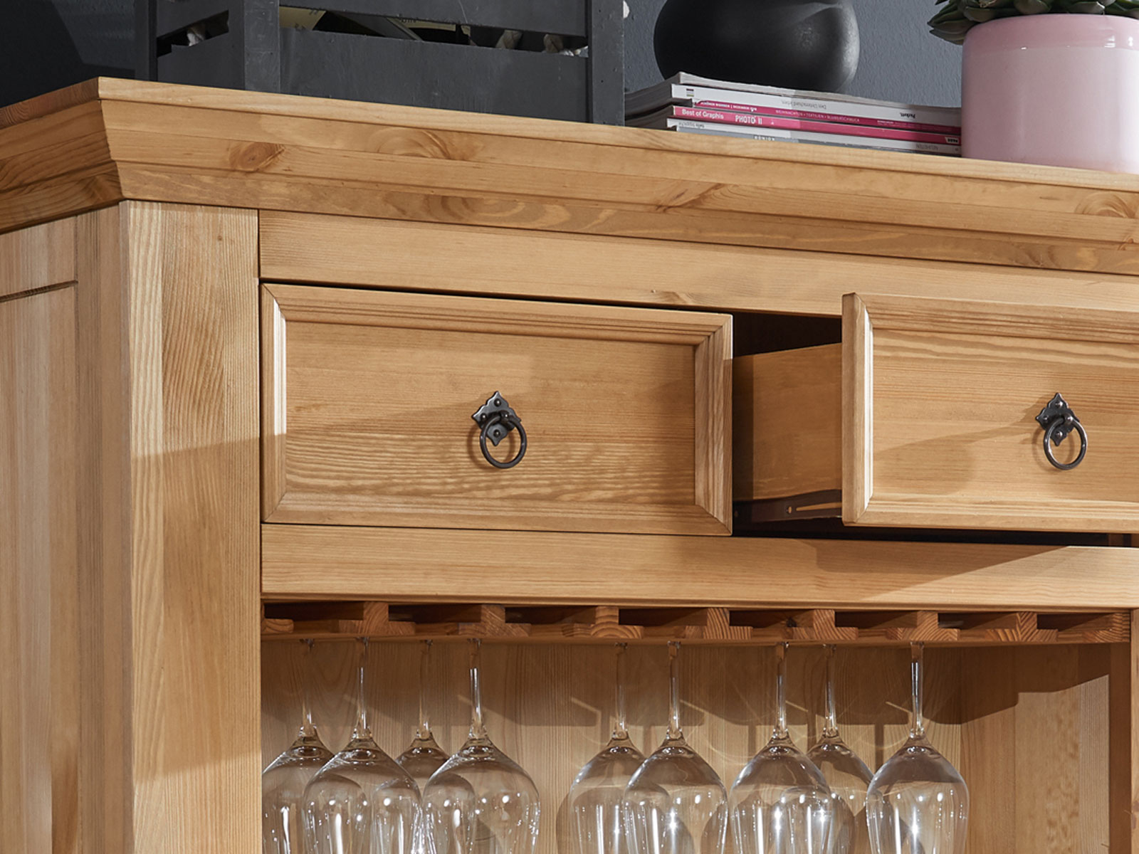 Barschrank Hochanrichte Torino mit 2 Holztüren 2 Schubladen 1