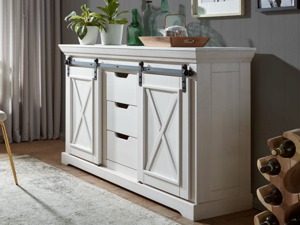 Sideboard Kommode 153x87cm Anrichte Bergamo Pinie Nordica massiv weiß