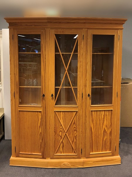 Vitrine Standvitrine Glasvitrine B 167 x H 210 cm Ausstellungsstück Allegro Massivholz Pinie massiv