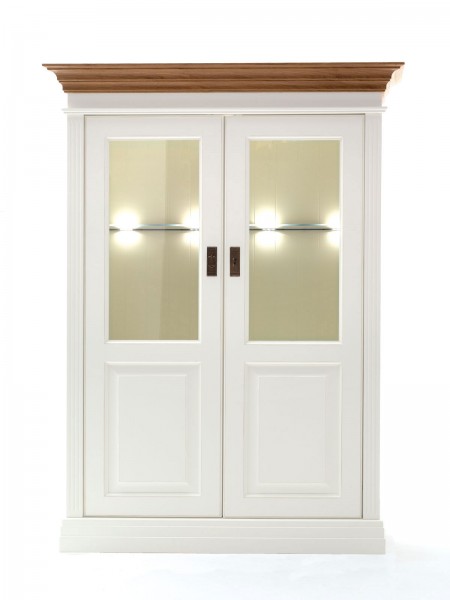 Vitrine Glas-Vitrine Standvitrine halbhoch Novara 2-türig Pinie Nordica weiß Wildeiche massiv