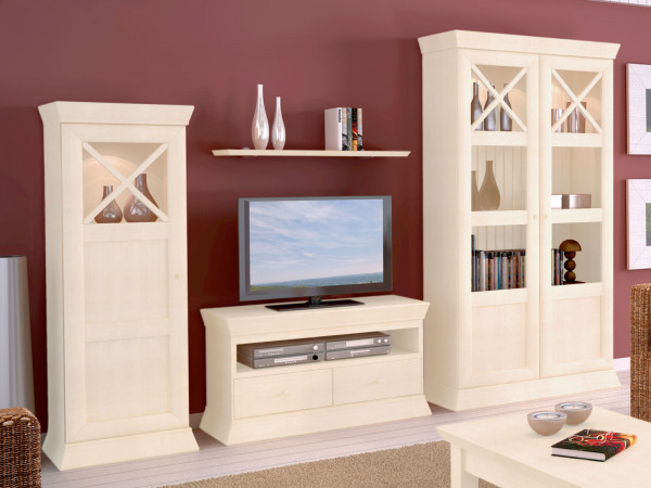 Wohnwand Wohnzimmer Schrank Set Quadro Vitrine 1trg. Lowboard Regal Vitrine 2trg. Pinie massiv