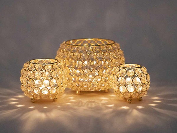 Kerzenhalter Set 3-teilig Teelichthalter Crystal Kerzenständer gold o. silber Vintage Kristall