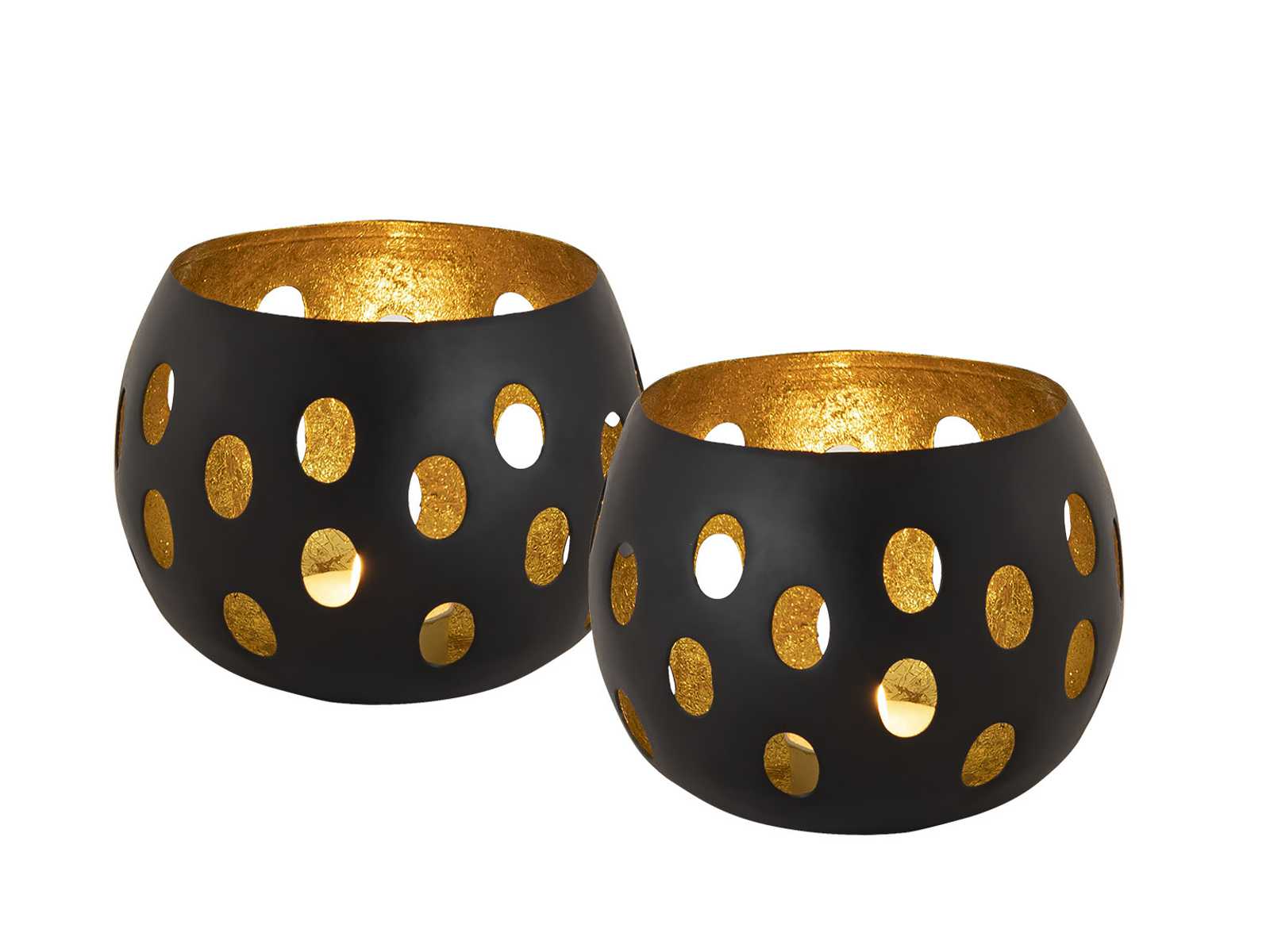 Teelichthalter Set 2-teilig Kerzenhalter Florina Kugelform schwarz matt  innen vergoldet | Casamia Wohnen