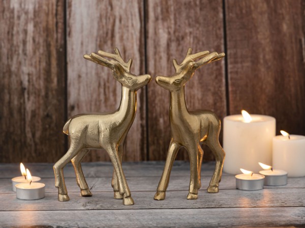 Deko Figur Hirsch 2er Set Tischdekoration Tierfigur Metall Weihnachtsdeko silber o. gold Aluminium