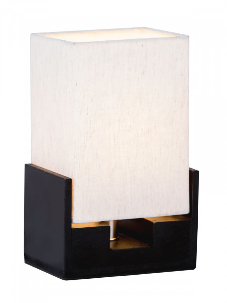 Nachttischlampe Tischlampe B 15 x H 24 cm Tischleuchte Dekolampe mit Holzsockel schwarz