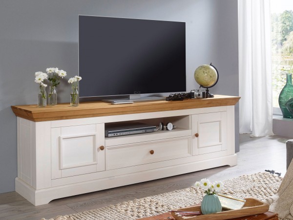 TV Lowboard Ausstellungsstück 2 Holztüren 1 Schublade 1 offenes Fach Milan Pinie Nordica weiß