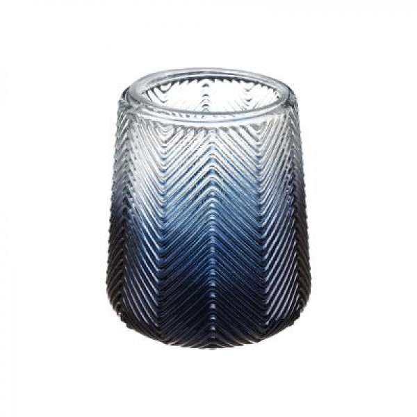 Vase Windlicht Übertopf ø 17/ 12 H 18/13,5 cm Glas mitternachtsblauer Farbverlauf Grätenstruktur
