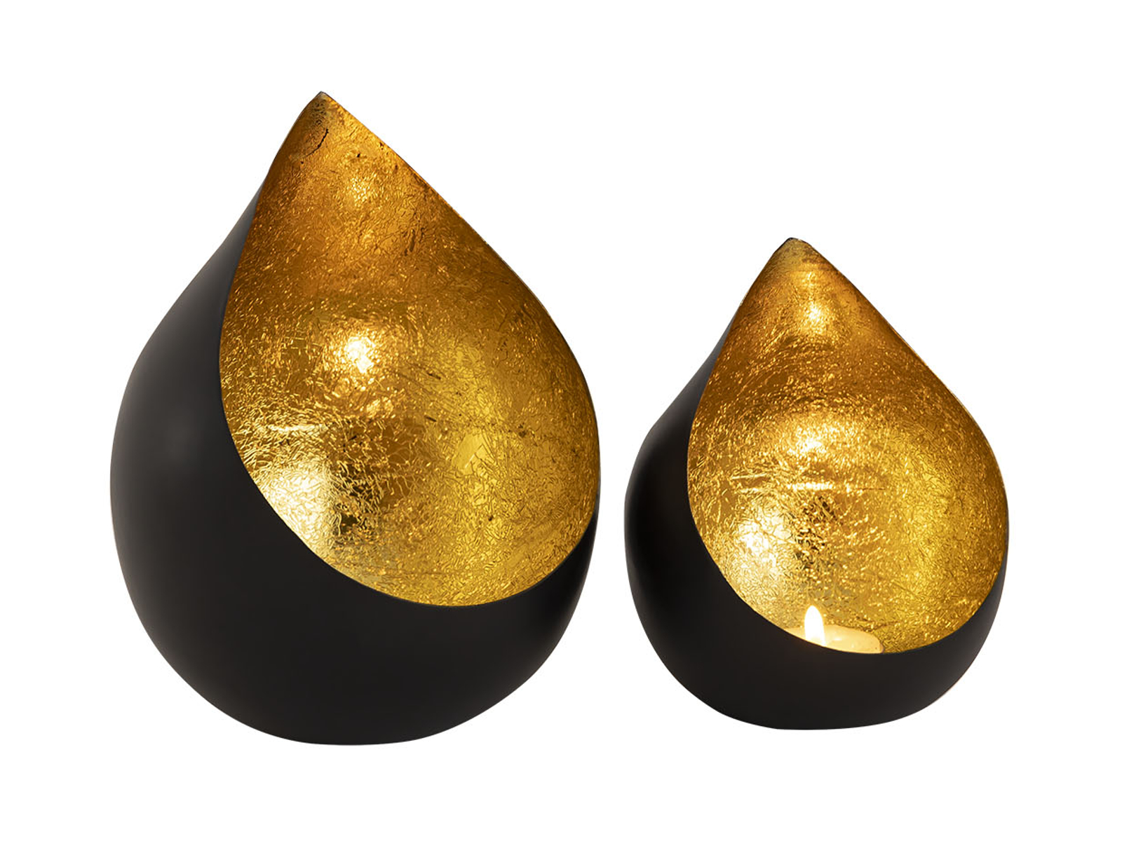 Kerzenhalter Set 2-teilig Teelichthalter Romy Tropfenform schwarz matt  innen vergoldet | Casamia Wohnen