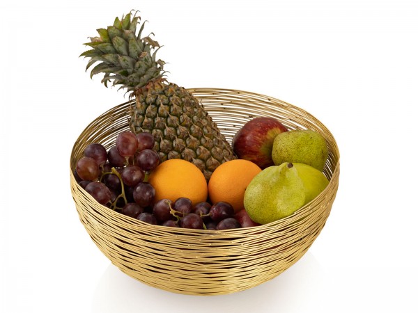 Obstschale ø 30 cm H 13 cm Brotkorb Obstkorb Metall rund silber o. gold dollce Metall Drahtstruktur