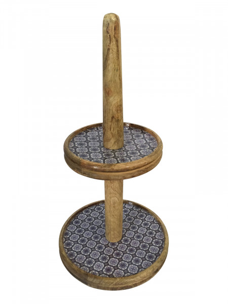 Etagere mit 2 Ebenen Egagenständer ø 30 cm Mangoholz mit Keramikdekor lebensmittelgeeignet