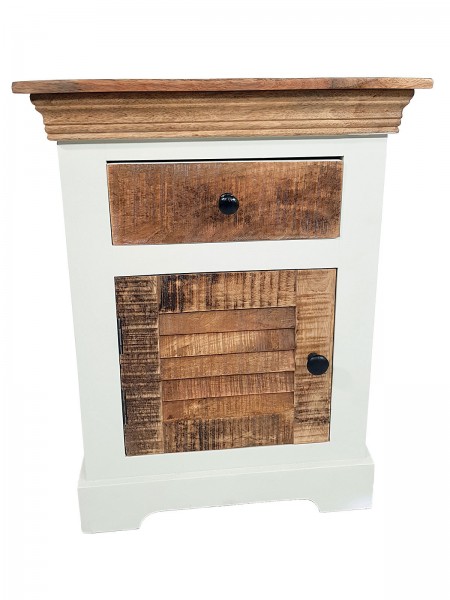 Nachtschrank Nachttisch B 45 H 60 cm Nacht-Kommode Ibiza Massivholz Mangoholz massiv weiß natur