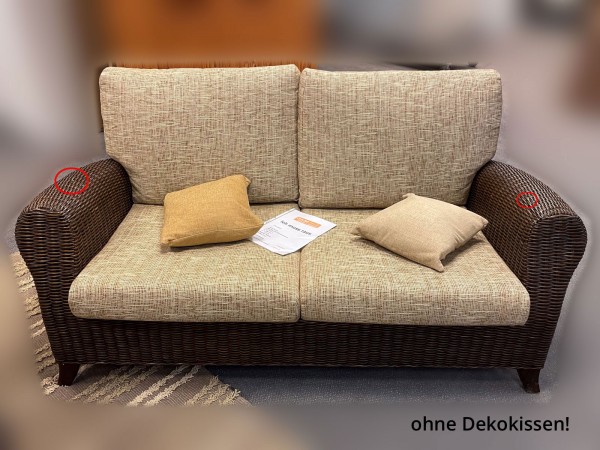 Rattancouch Rattan Sofa 2-Sitzer-Sofa Roma Ausstellungsstück mit Beschädigungen Farbe Coco