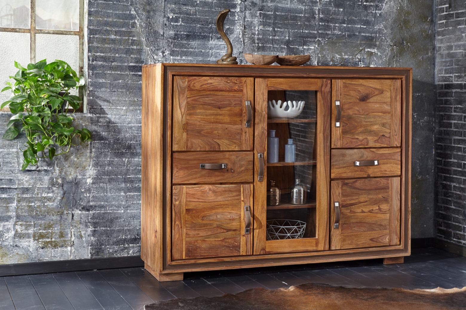 Highboard Casagrande, Sheesham massiv Casamia Wohnen