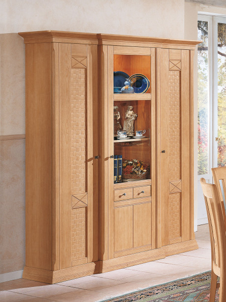 Wohnwand Vitrine Vienna 3-türig B 166 x H 210 cm, Pinie massiv
