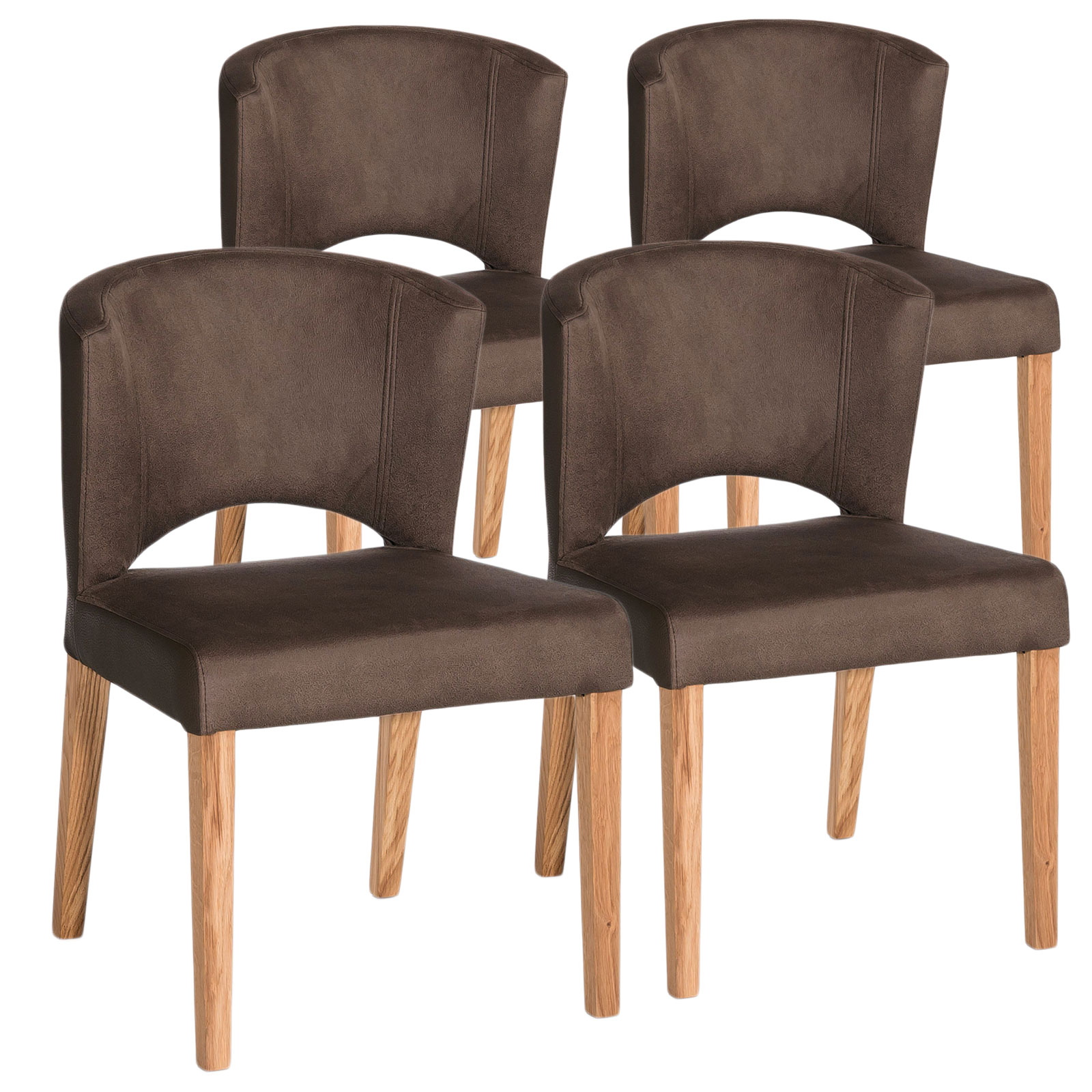 Esszimmer Stuhl Set Rimini 4 Stück Festgepolstert Wildlederoptik Braun