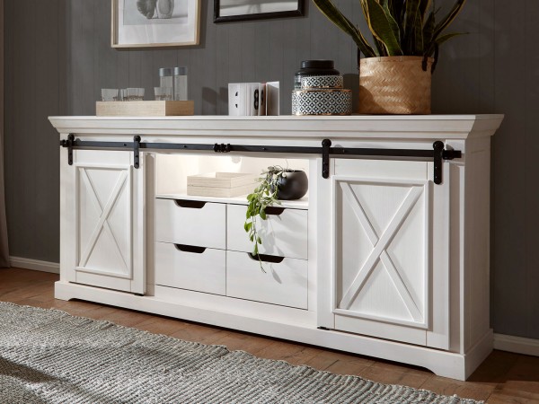 Anrichte Sideboard 188x87cm Kommode Bergamo Pinie Nordica massiv weiß